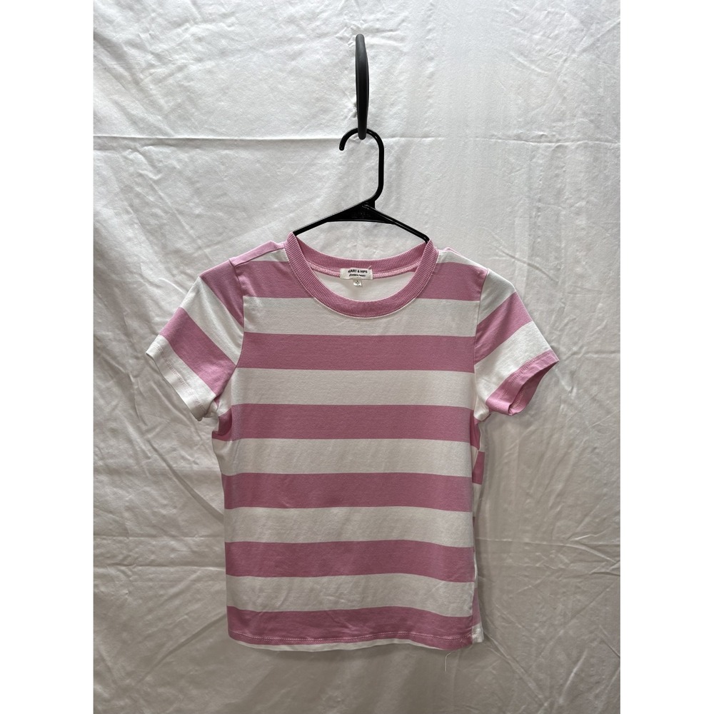 Hart & Hips Pink White Striped T-Shirt Women's Size L Short Sleeve Casual Top